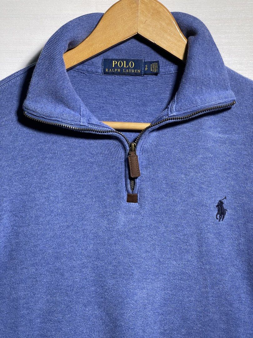 Ralph Lauren Quarter Zip Blue Navy Logo Pullover Small Large (Category: Coats, Jackets and Outerwear) located in Quezon City. Submitted by mayidevangelista (Listing ID 1467939216, Image 1). Description: Polo RL Q Zip Pullover Blue (S) 5164B7 Authenticated. Washed. Ready to wear. Bright periwinkle blue holds a navy pony. Gold tag, 2010s run, lighter feel and slimmer cut. Small, as new condition. Color: Periwinkle Blue Condition: Great - lightly wo