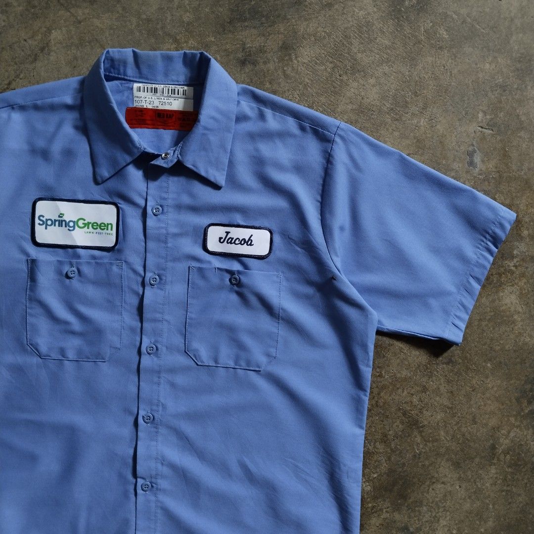 red kap blue workwear cropped polo (Category: Formal Shirts) located in Bulacan. Submitted by hustleoverluckphv2 (Listing ID 1468005386, Image 2). Description: red kap blue workwear cropped polo Large on tag Measurements Width - 23" Length - 28" Claim - 499.