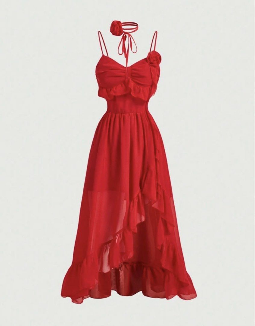 Red Ruffle Trim High Slit Dress (Category: Dresses) located in Manila. Submitted by luv_chesc4 (Listing ID 1468047747, Image 1). Description: Selling this red dress that was supposed to be my birthday dress, but unfortunately, it’s too big for me. size: Bust: 34-36 Waist Size: 29-40 can message for actual pictures !.