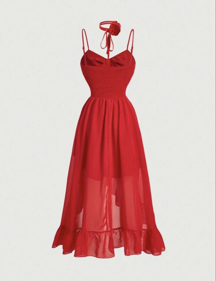Red Ruffle Trim High Slit Dress (Category: Dresses) located in Manila. Submitted by luv_chesc4 (Listing ID 1468047747, Image 2). Description: Selling this red dress that was supposed to be my birthday dress, but unfortunately, it’s too big for me. size: Bust: 34-36 Waist Size: 29-40 can message for actual pictures !.