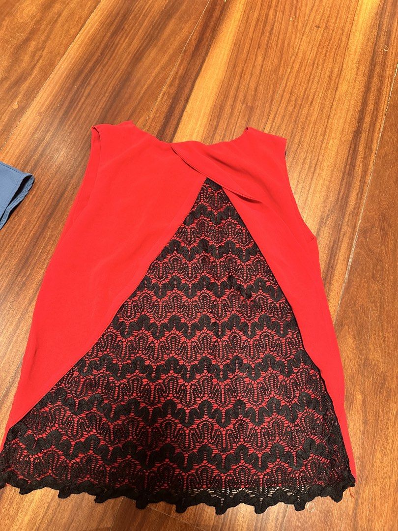 Red Sleeveless with black lace open back (Category: Blouses) located in San Juan City. Submitted by gj10_ (Listing ID 1467992087, Image 2). Description: • as good as new • pm for more details .