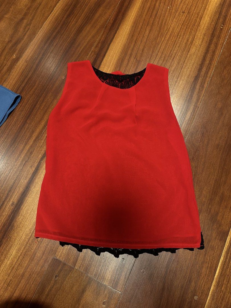 Red Sleeveless with black lace open back (Category: Blouses) located in San Juan City. Submitted by gj10_ (Listing ID 1467992087, Image 1). Description: • as good as new • pm for more details .