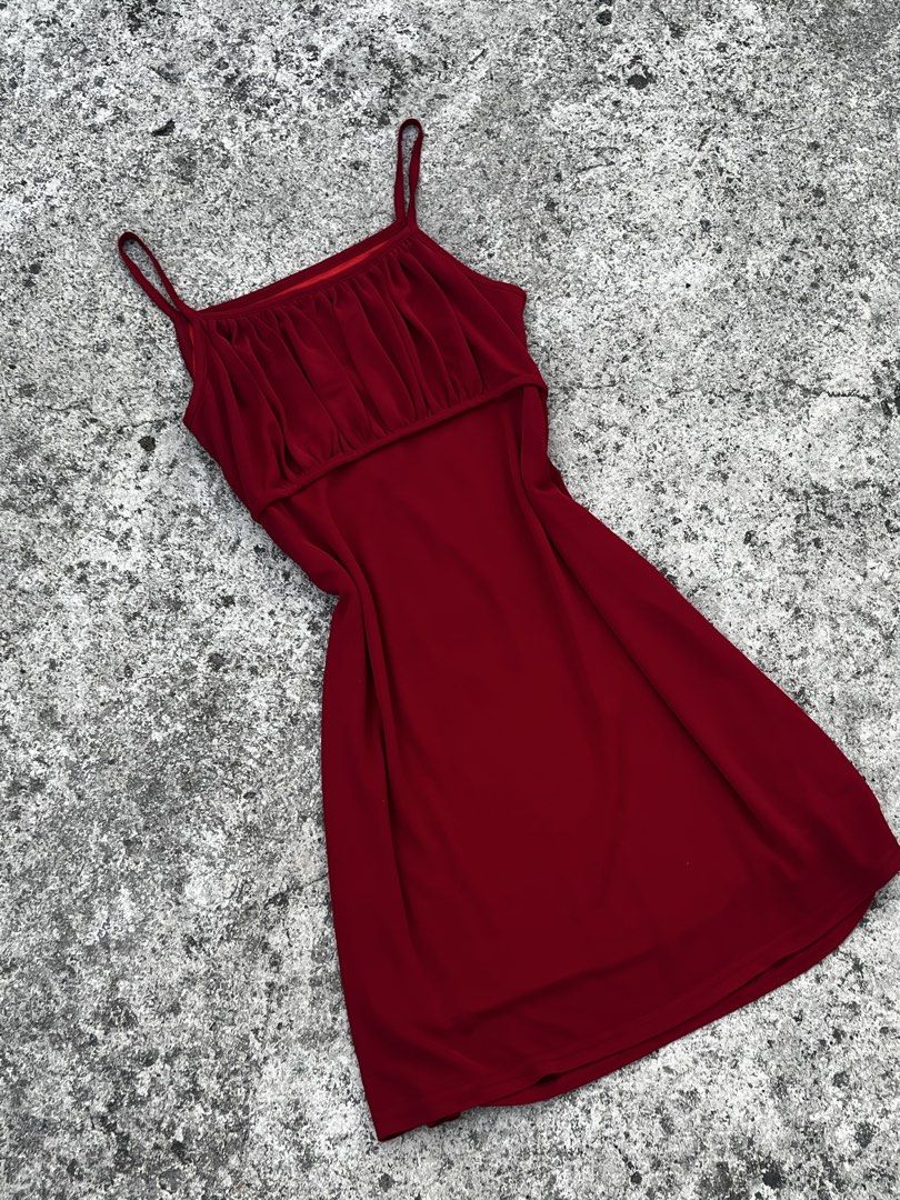 Red Spaghetti Strap Ruched Mini Dress (Category: Dresses) located in San Fernando. Submitted by angelhave_wings (Listing ID 1468058774, Image 1). Description: - Color: Deep red - Style: Mini dress with spaghetti straps and slip-on fit - Details: Chic ruched overlay across the chest - Material: Smooth, comfortable fabric - Versatility: Easy to dress up for nights out or down for casual daytime looks.