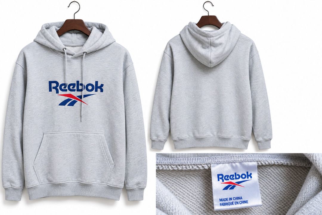 Reebok Grey Logo Hoodie Sweatshirt (Category: Hoodies) located in Caloocan City. Submitted by zendolphin-3d21 (Listing ID 1468000251, Image 1). Description: - Authentic grey Reebok hoodie - Classic blue and red logo on chest - Drawstring hood & front kangaroo pocket - Ribbed cuffs and hem for a snug fit - Soft interior lining for extra comfort - Standard fit, great for everyday wear - Made in China.
