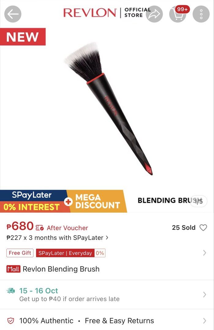 Revlon foundation brush (Category: Makeup) located in Manila. Submitted by mamaansshop (Listing ID 1467901152, Image 1). Description: Only used twice.