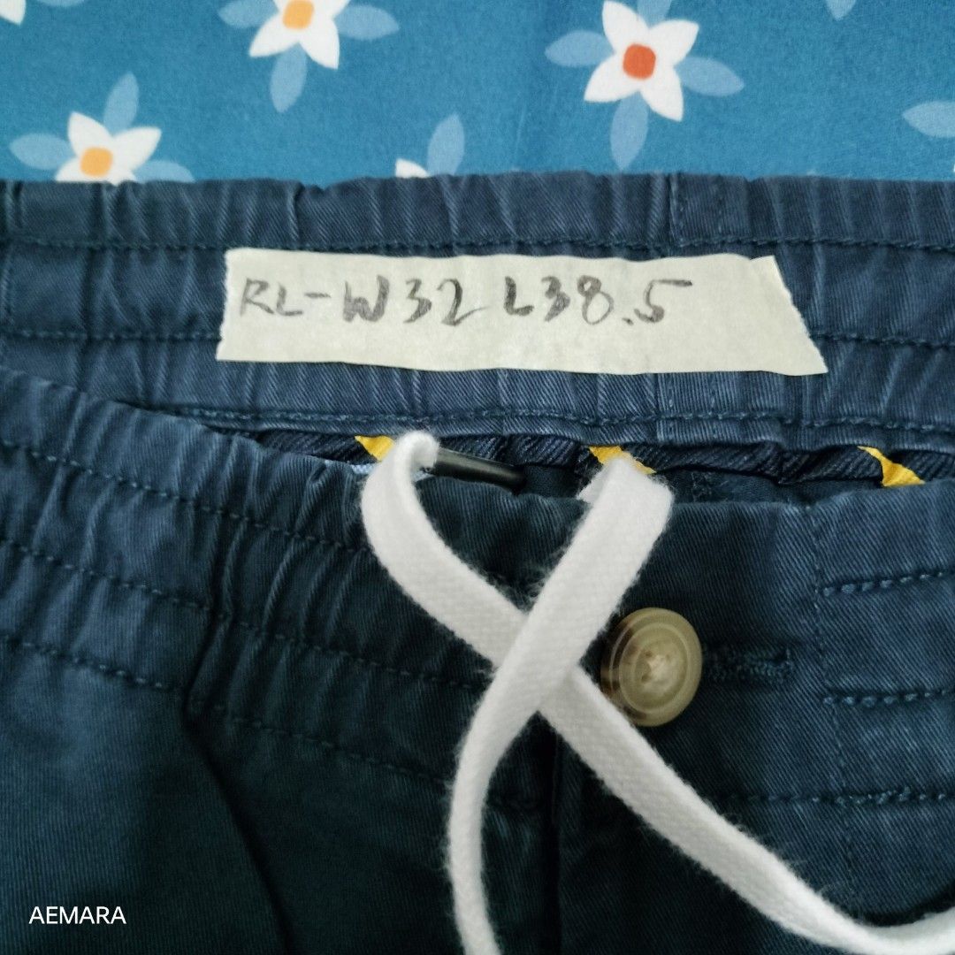 RL Prepster Midnight Blue (Category: Jeans) located in Caloocan City. Submitted by almaeternamara (Listing ID 1468042951, Image 1). Description: - Brand: Ralph Lauren (RL Prepster) - Color: Midnight Blue - Size: M (Stretch Classic Fit / Waist 32 up to 34, Length 38.5) - Features: Elastic waistband with white adjustable drawstring, back pockets with button closure, subtle embroidered logo - Condition: Excellent pre-loved condition - Perfect for da