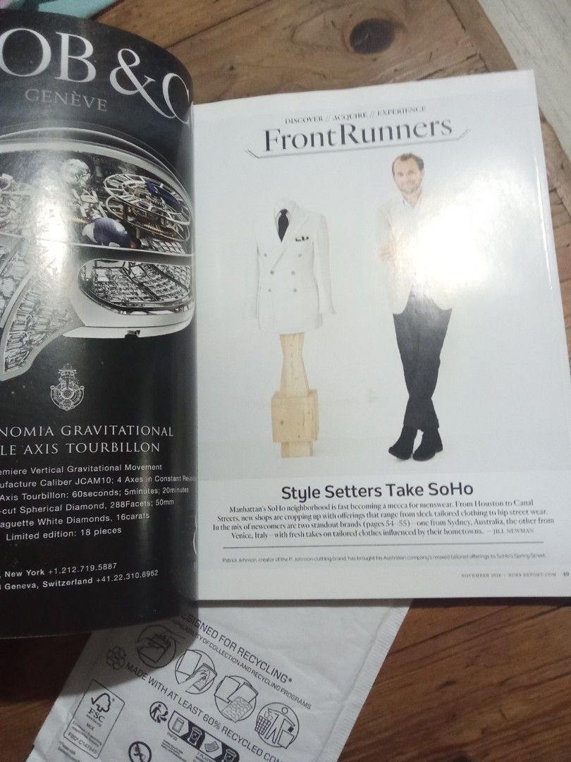 Robb Report Magazine November 2016 Collecting Issue (Category: Magazines) located in Pasig City. Submitted by teebeedeee (Listing ID 1467868897, Image 3). Description: - Magazine: Robb Report November 2016 Collector's Issue - Highlights: Luxury watches, rare jewelry, and the Ferrari GTC4Lusso - Ideal for: Collectors and automotive enthusiasts - Format: Physical magazine with a glossy cover - Condition: Great read, ready for shipping or meetups pr