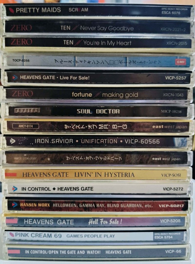 Rock and Metal CDs (Category: CDs & DVDs) located in Taguig. Submitted by sellout2ny (Listing ID 1467928543, Image 1). Description: 200/250 each VG/VG+/NM - Genre: Rock and Heavy Metal - Notable Bands: Ten, Heavens Gate, Mr. Big, Pink Cream 69, Iron Savior, Bruce Dickinson - Features: Japanese pressing editions with obi strips and original jewel cases - Condition: Great selection for expanding your physical music library.