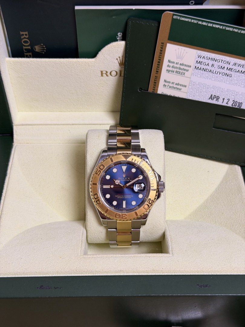 Rolex Yachtmaster 40 Two Tone (Category: Men's Watches) located in Quezon City. Submitted by LuxPieces (Listing ID 1468050288, Image 3). Description: Rolex Yachtmaster Size 40mm Blue dial (Rare) Two tone Ref. 16623 Full set with RSC Service Papers Year 2010 Amazing condition 590k only.