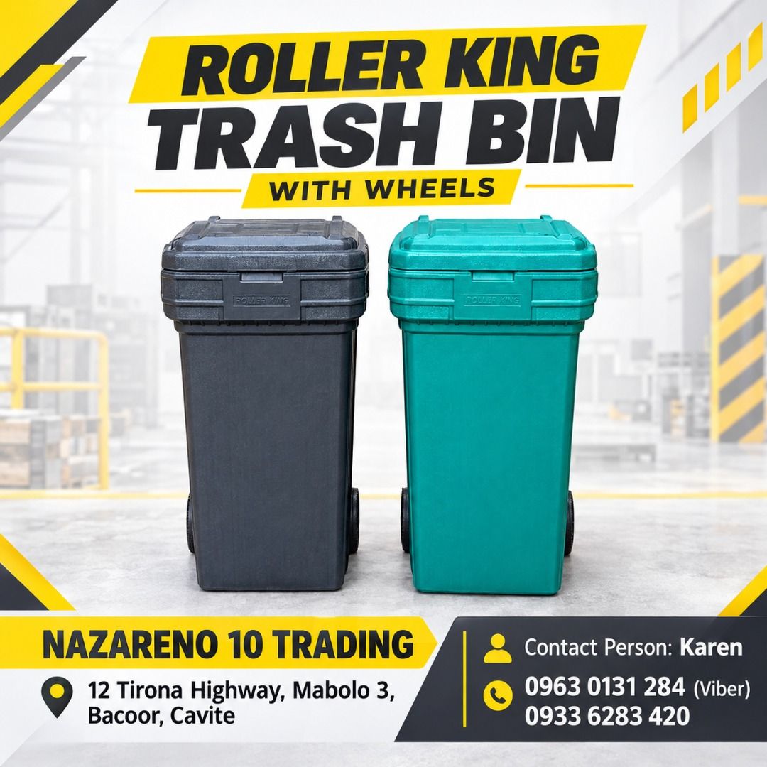 ROLLER KING TRASH BIN WITH WHEELS (Category: Looking For) located in Bacoor. Submitted by kajezame.2021 (Listing ID 1467915730, Image 1). Description: ROLLER KING TRASH BIN WITH WHEELS For More Details and Discount Contact Ms. Karen NAZARENO 10 TRADING 0963 0131 284 0933 6283 420 0956 7028 557 0933 8559 510 Landline: Look for Ms. Karen (046 ) 416 3920 Also available: • Traffic cone • Parking Block stopper • Hooded trash bin • Road Plastic Barrier