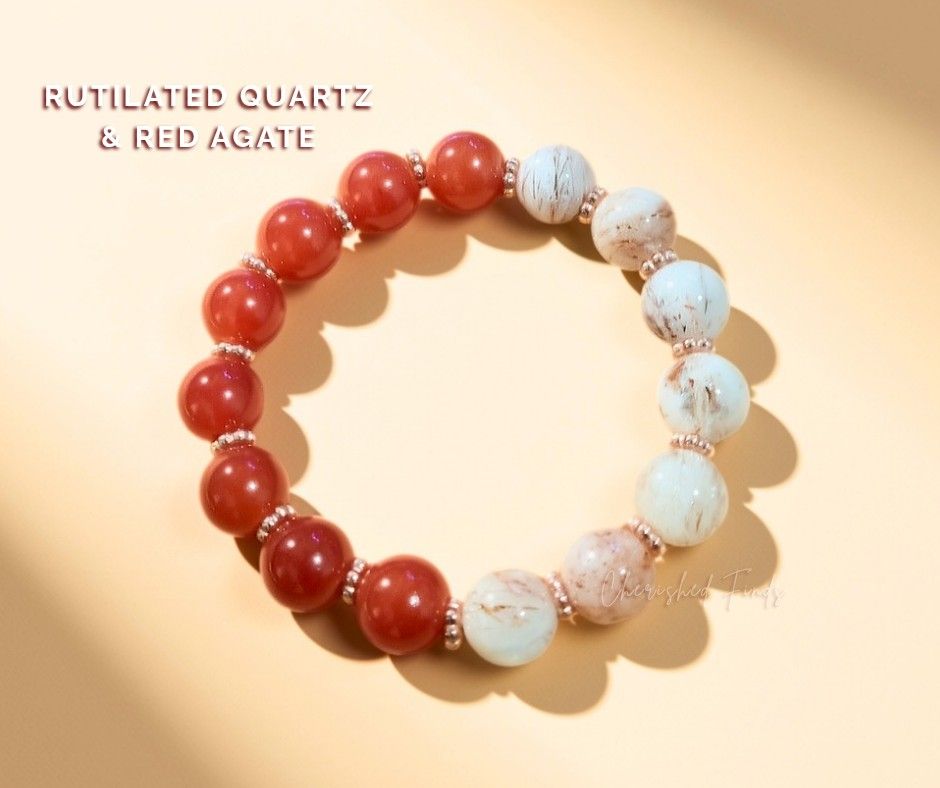 Rose/Rutilated Quartz and Red Agate Beaded Bracelet (Category: Bracelets) located in Caloocan City. Submitted by cherishedfinds (Listing ID 1465455529, Image 2). Description: - Real Stone - 380 each 💠 Buy 2 for 720 - Note: Some beads may have slight imperfections in shape, roundness, or surface details. These are normal characteristics. - Spent 500, get a freebie 🎁 You may add items from my other listings 💯 -Note: Minimum spend of ₱300 is requ