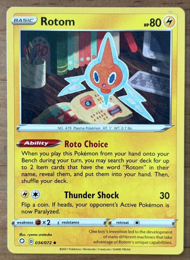 Rotom | Pokemon Cards ~ Shining Fates (Category: Raw Singles) located in Makati City. Submitted by cardlab (Listing ID 1467847657, Image 1). Description: Items are 💯 authentic/original/legit. About The Card: •Language: EN • Number: 034/072 • Uncommon • Normal FOR: • Cards ₱99 and below with Card Sleeves • Cards ₱100 and up with Card Sleeves and Used Toploader • ₱10 for Bnew Tops Packaging (If Shipping): ✔️ Plastic cover ✔️ Cardboard ✔️ Bubble wr