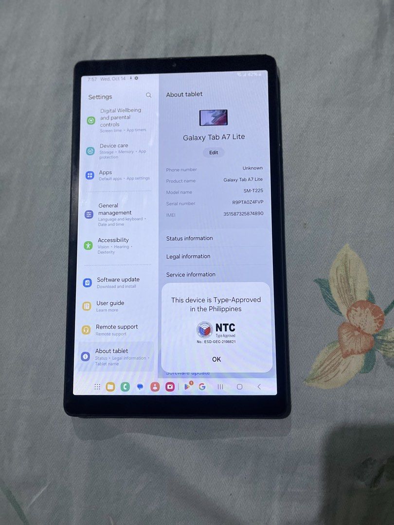 Samsung Galaxy Tab A7 Lite (Category: Android) located in Manila. Submitted by gadget_hub_199 (Listing ID 1467960580, Image 3). Description: 🍀SAMSUNG GALAXY TAB A7 Lite🍀 ✅ORIGINAL 🌸gaming Tab / Online Class/ Movie Marathon/ Business- POS/ 🌸 👉👉P2,800 Update upto ANDROID 14 ✅✅✅✅✅⭐️⭐️⭐️⭐️⭐️⭐️ 8.7 inches ! with sim/ Sd Card Slot Octa Core 🫶3/32 Gb 🫶facerecognition 🫶Type C charger 🫶5100mAh battery 🫶Wifi / data 🫶Text /Call Can download Heav