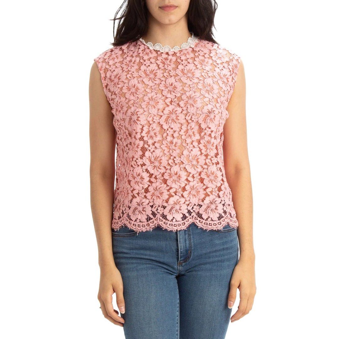 SANDRO lace sleeveless top (Category: Sleeveless) located in Bulacan. Submitted by letsfindukaywithme (Listing ID 1468050801, Image 1). Description: Sandro Pink Lace sleevesless Size 1 18x23" Fits up to Medium Like new No issue +sf payment first Ship via J&T.