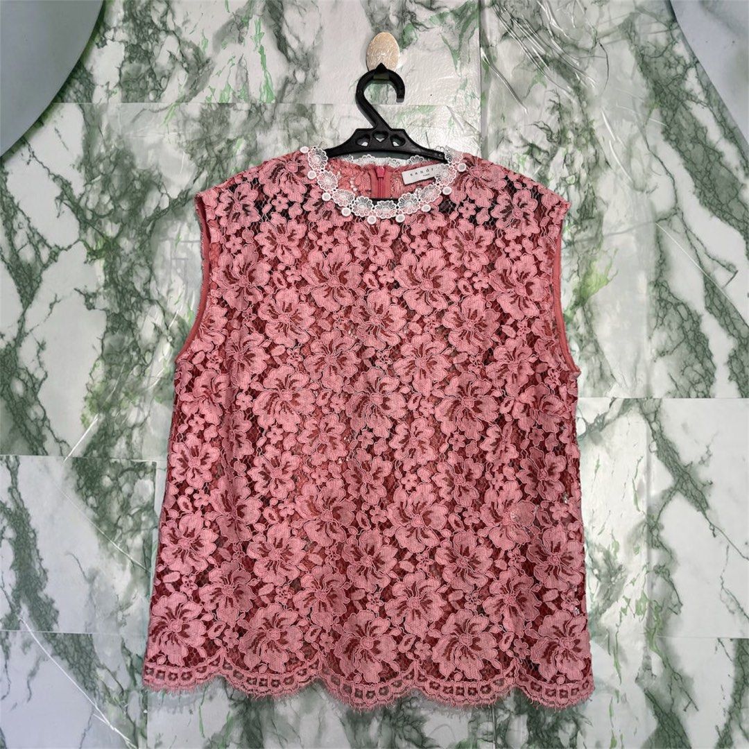 SANDRO lace sleeveless top (Category: Sleeveless) located in Bulacan. Submitted by letsfindukaywithme (Listing ID 1468050801, Image 2). Description: Sandro Pink Lace sleevesless Size 1 18x23" Fits up to Medium Like new No issue +sf payment first Ship via J&T.