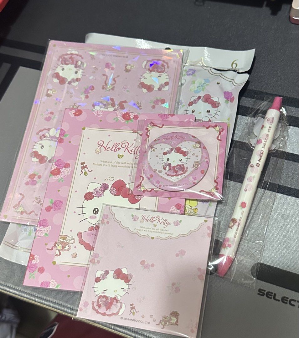Sanrio Hello Kitty Stationery Blind Bag Set (Category: Stationery & School Supplies) located in Manila. Submitted by lunalux09 (Listing ID 1467890034, Image 1). Description: - Authentic Sanrio Kitty stationery set with a charming pink floral theme - Includes notebooks, sticker sheets, sticky notes, a pen, and a badge or mirror - Ideal for journal lovers, students, and Sanrio collectors - Neatly packed and ready for gifting or personal use - Limit