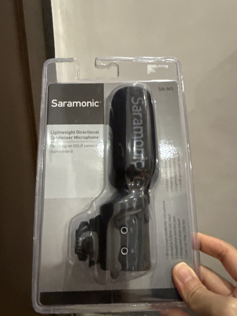 Saramonic SR-M3 Lightweight Directional Condenser Microphone (Category: Microphones) located in Butuan. Submitted by graceeeee88 (Listing ID 1467929618, Image 1). Description: - Brand: Saramonic SR-M3 Lightweight Directional Condenser Microphone - Condition: Brand new, still sealed in original blister pack (never opened or used) - Compatibility: Perfect for DSLR cameras and camcorders - Audio: Delivers clear and crisp directional audio pickup - F