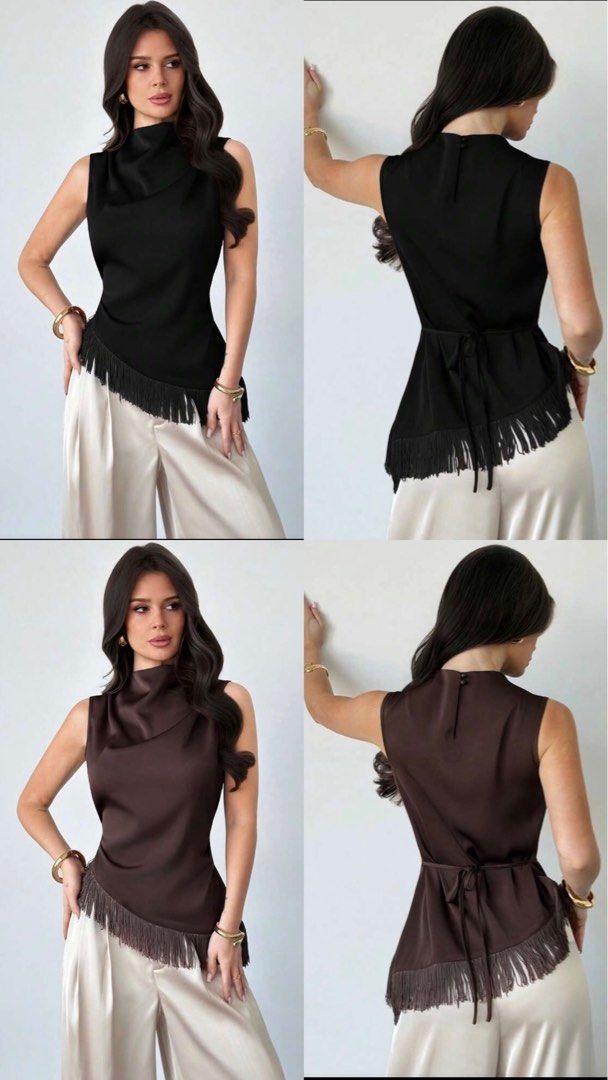 Satin Pleated Tops (Category: Sleeveless) located in Pasig City. Submitted by chloelovespink (Listing ID 1467867332, Image 1). Description: Worn 1x each, super good condition ₱350 FOR 1 | ₱600 FOR 2 MOP: GCASH/BPI MOD: GRAB/LALAMOVE/JNT/LBC Message for more information Buyer should shoulder delivery fee .