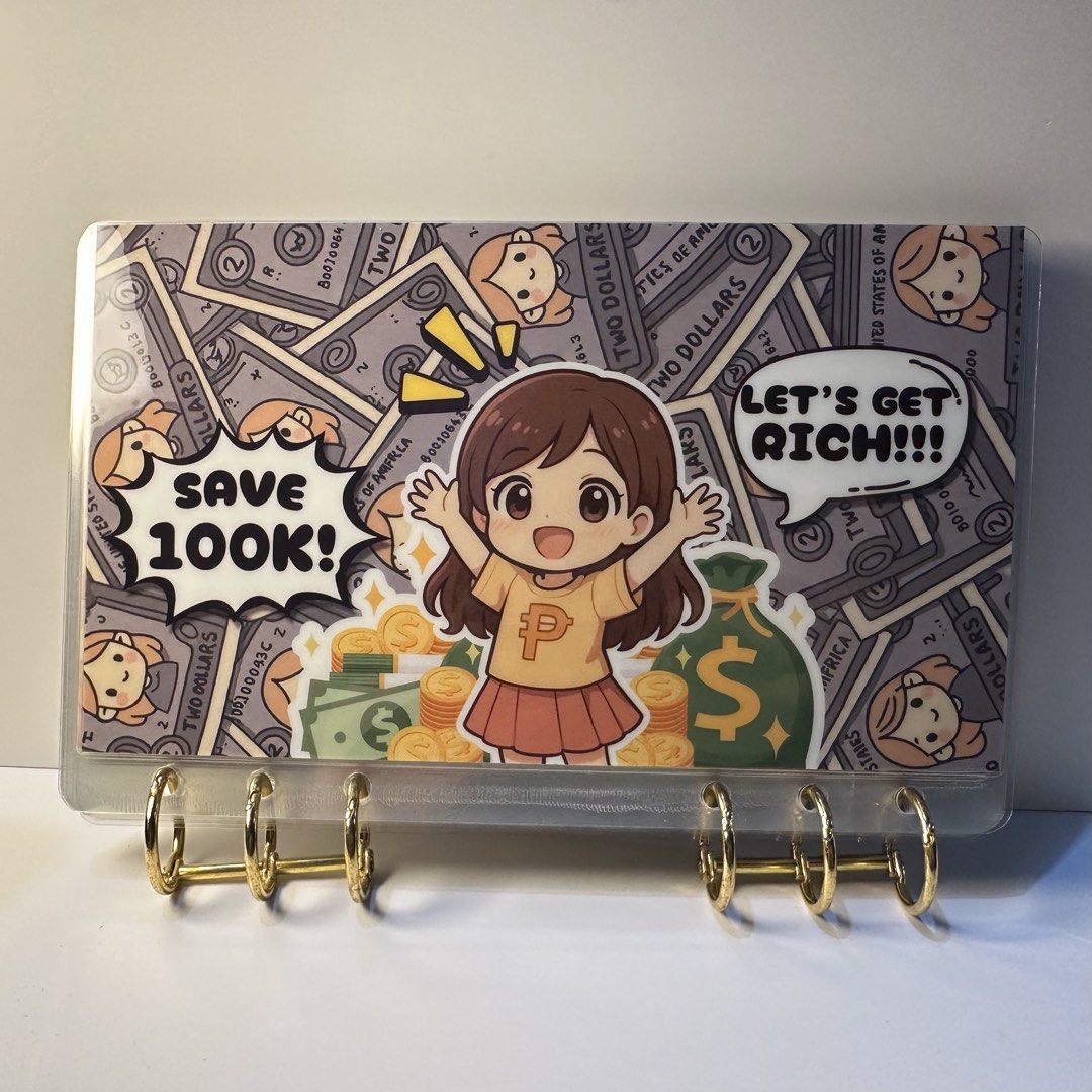 savings challenge laminated binder by namicart (Category: Other Stationery & Craft) located in Pakil. Submitted by primrosehearts (Listing ID 1467877552, Image 1). Description: - laminated in glossy 250microns film - 2pcs 3-hole gold metal rings - 9pcs cash envelopes back to back print (1pc scratch off) - 2pcs laminated cover (back & front) - with garter.