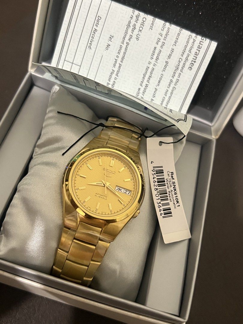 Seiko Gold Automatic Watch SNK610K1 (Category: Men's Watches) located in Quezon City. Submitted by bobby.brown. (Listing ID 1468029829, Image 1). Description: ✅Brand new - not much else to say about condition ✅Comes with box, tag and warranty paper (covered til 2030) ✅Local AD Fixed price Free LBC shipping No other photos - feel free to google it since its brand new Location:Libis,QC .