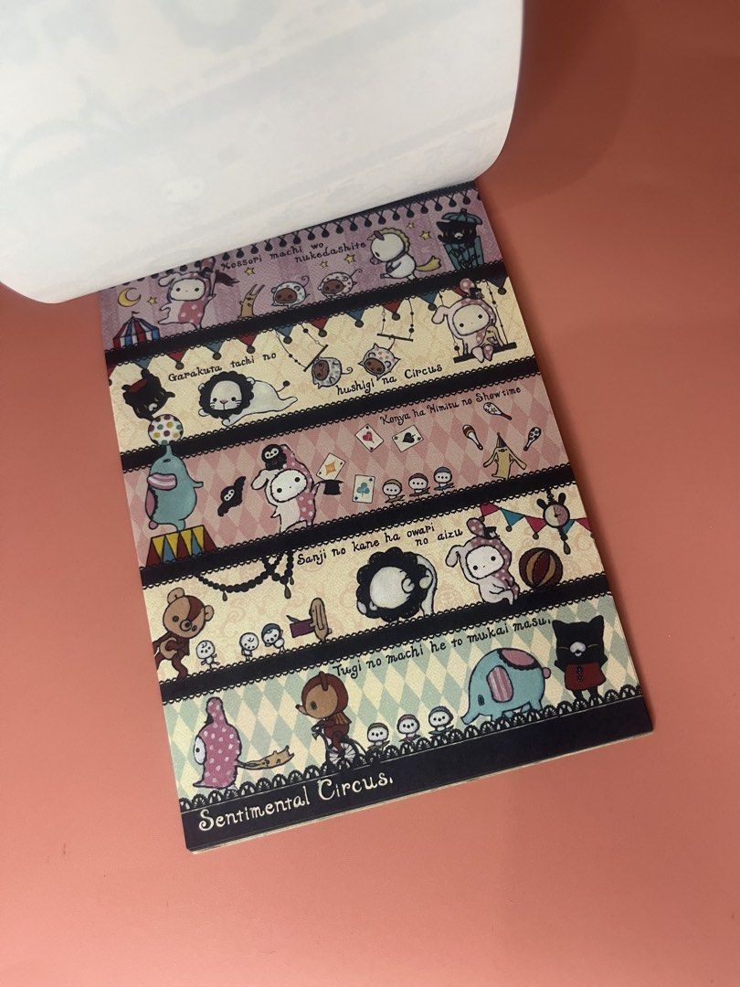 Sentimental Circus Memo Pad Note Book Stationery (Category: Stationery & School Supplies) located in Caloocan City. Submitted by snapshop_ph (Listing ID 1468055551, Image 3). Description: - Authentic San-X Sentimental Circus memo pad - Features adorable vintage carnival designs and character artwork - Includes multiple patterned pages inside - Thick pad with plenty of sheets remaining - 100% clean, no writing, and no torn pages - Ideal for journa