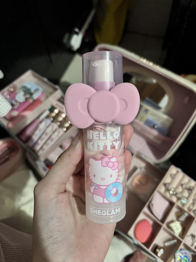 SHEGLAM Hello Kitty Makeup Primer (Category: Face Care) located in Manila. Submitted by leiluvsu (Listing ID 1467949315, Image 1). Description: - Official SHEGLAM x Kitty collaboration piece - Features a cute 3D pink bow topper - Clear container to easily see the product inside - Convenient white pump dispenser - Perfect for Kitty collectors and fans - Brand new and ready to ship.