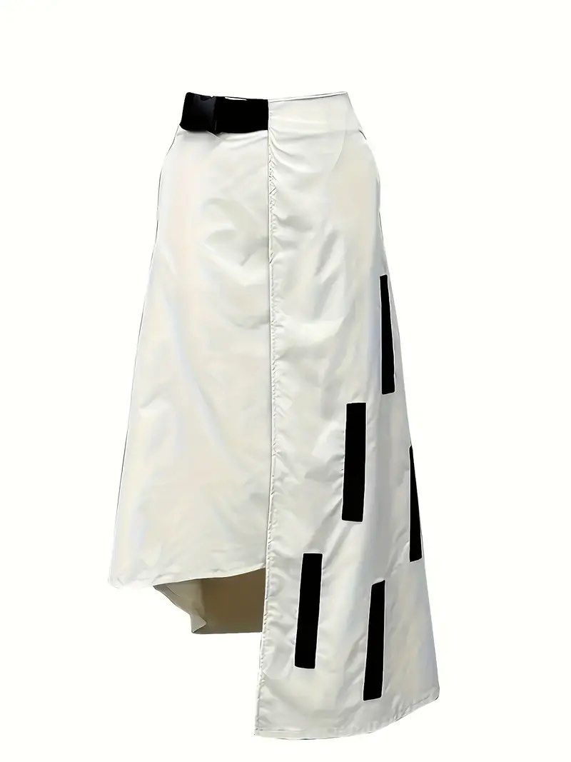 Shein Asymmetrical Vertical Maxi Skirt (Category: Skirts) located in Binan City. Submitted by myprelovedhaul (Listing ID 1467927674, Image 2). Description: W: 30-32 Length: 37 - no when worn photos! - last price posted! - please message only if sure buyer! - limited replies only. - Available unless mark as sold. - Ship via j&t or lalamove for same day. -Mode of payment: Gcash 📍Biñan Laguna The image shows a light apricot and white asymmetrical m