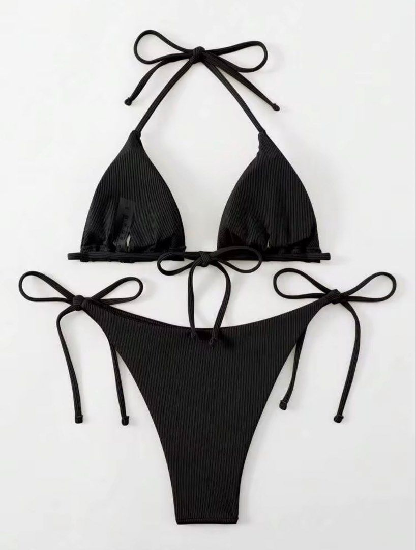 SHEIN Black Knitted Self-Tie Bikini (Category: Bikinis & Swimsuits) located in Manila. Submitted by camillestc (Listing ID 1467917901, Image 2). Description: Can fit XS-S.