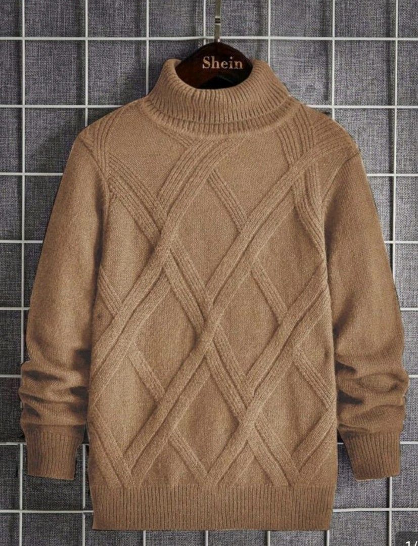Shein Brown Turtleneck Cable Knit Sweater (Category: Babies & Kids Fashion) located in Imus. Submitted by maggieforce (Listing ID 1467928623, Image 2). Description: - for 10 years old but well fitted to my 7 year old son (33 to 34 kg) - Brand: Shein - Color: Brown - Style: High turtleneck with diagonal cable knit pattern - Details: Ribbed cuffs and hem, long sleeves - Material: Thick and warm for autumn/winter - Condition: Great for layering.