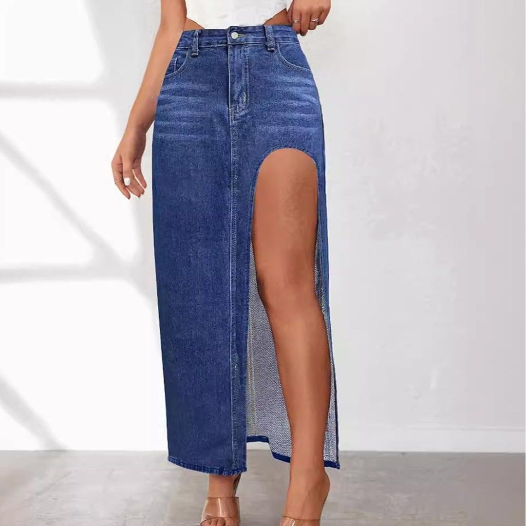 Shein Denim High Slit Maxi Skirt (Category: Skirts) located in Binan City. Submitted by myprelovedhaul (Listing ID 1467933638, Image 1). Description: Length: 36 Waist: 30-31 - no when worn photos! - last price posted! - please message only if sure buyer! - limited replies only. - Available unless mark as sold. - Ship via j&t or lalamove for same day. -Mode of payment: Gcash 📍Biñan Laguna .
