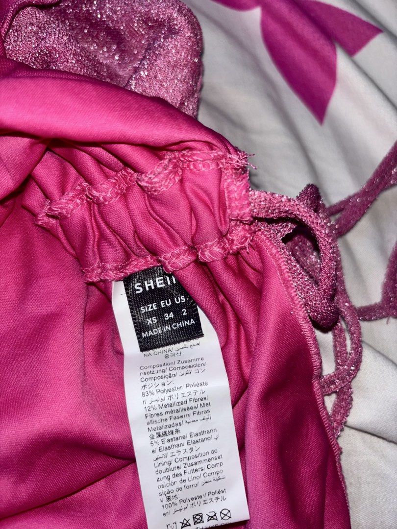 SHEIN Pink Glitter Ruched Top XS (Category: Sleeveless) located in Bacoor. Submitted by fmax19 (Listing ID 1467903809, Image 3). Description: - Brand/Item: Shein Sparkly Pink Top - Size: Extra Small - Never been worn.
