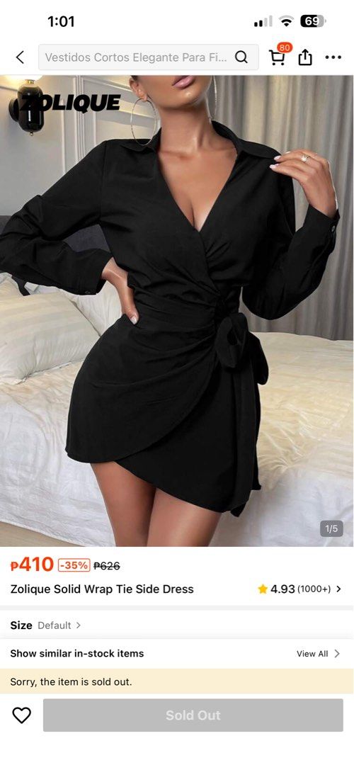 SHEIN WRAP TIE DRESS (Category: Dresses) located in Manila. Submitted by salesscout (Listing ID 1467879479, Image 3). Description: USED ONCE NOT MY SIZE ANYMORE.
