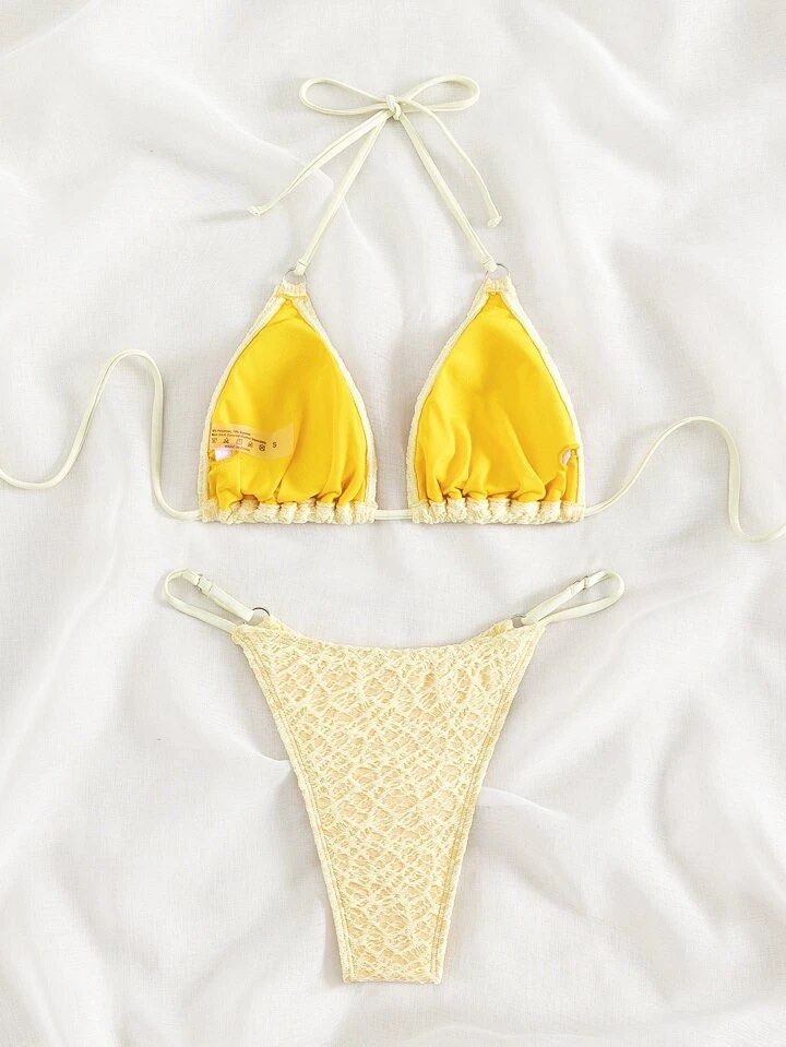SHEIN Yellow Self-Tie Bikini (Category: Bikinis & Swimsuits) located in Manila. Submitted by camillestc (Listing ID 1467917632, Image 3). Description: Self-tie Top Adjustable bottom.