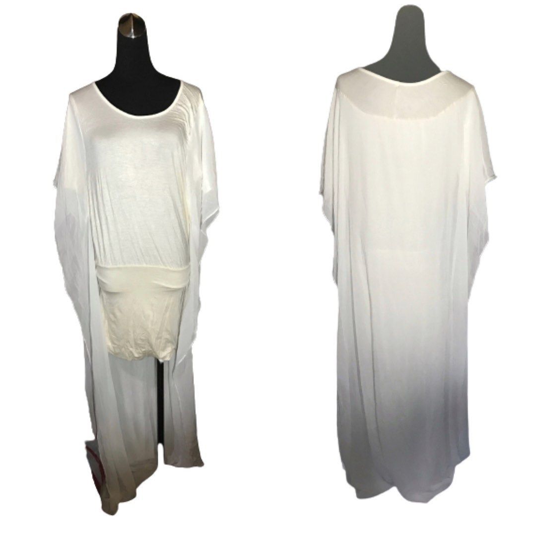 SI WHITE JERSEY LONG DRESS (Category: Dresses) located in Marikina City. Submitted by minimalistmanila (Listing ID 1467907150, Image 2). Description: New with tags SI white lounge wear long dress. Jersey dress with chiffon cape. Medium size. Bought in UK. Get this now! #SI #loungeweardress .