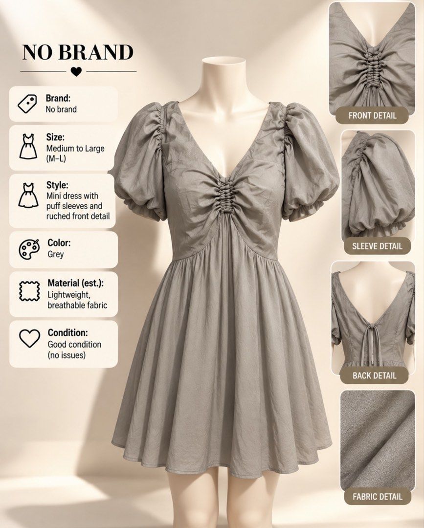 Silver / Gray puff dress (Category: Dresses) located in Manila. Submitted by niknakabdu11036 (Listing ID 1467924454, Image 1). Description: .