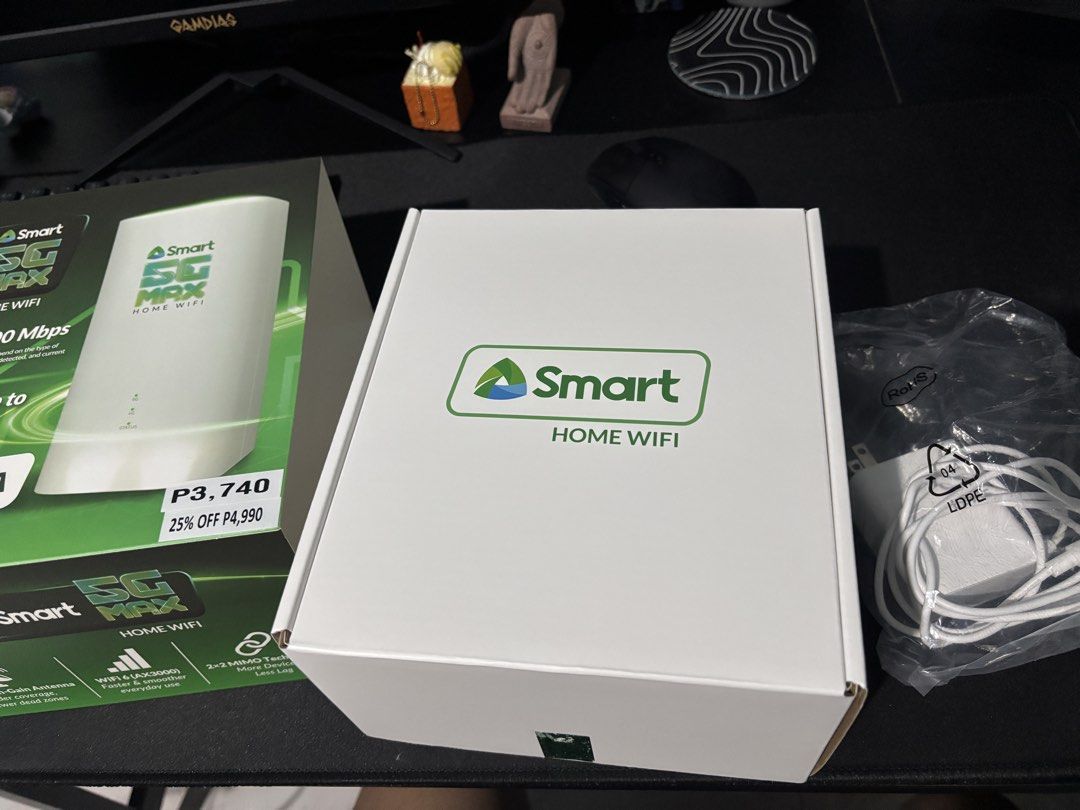 Smart 5G Max Home Wifi Router (Category: Networking) located in Mabalacat. Submitted by xx_ameee (Listing ID 1467871131, Image 2). Description: FS Smart Unli 5G Home Wifi (Prepaid) With sim card Registered pa sa 1299 Unli 5G expiring on Nov 11 Complete inclusions 1 month old (bought September 12) With warranty pa sa Smart stores Upto 600mbps speed, tested na rin sa Valorant Note: Pls make sure malakas yung 5G signal sa area nyo. You can test it i