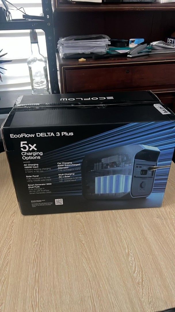 ECOFLOW DELTA 3 PLUS Solar battery 3600W 1024wh (Category: Electrical, Adaptors & Sockets) located in Taguig. Submitted by thriftygs (Listing ID 1467890554, Image 1). Description: - Brand: EcoFlow - Model: DELTA 3 Plus - Capacity / Power: 3600W / 1024Wh - Condition: Brand new, sealed in box with original Anson's receipt - Key Features: Fast charging, multiple charging options, ideal for home backup, outdoor camping, and RV use - Brand new never b