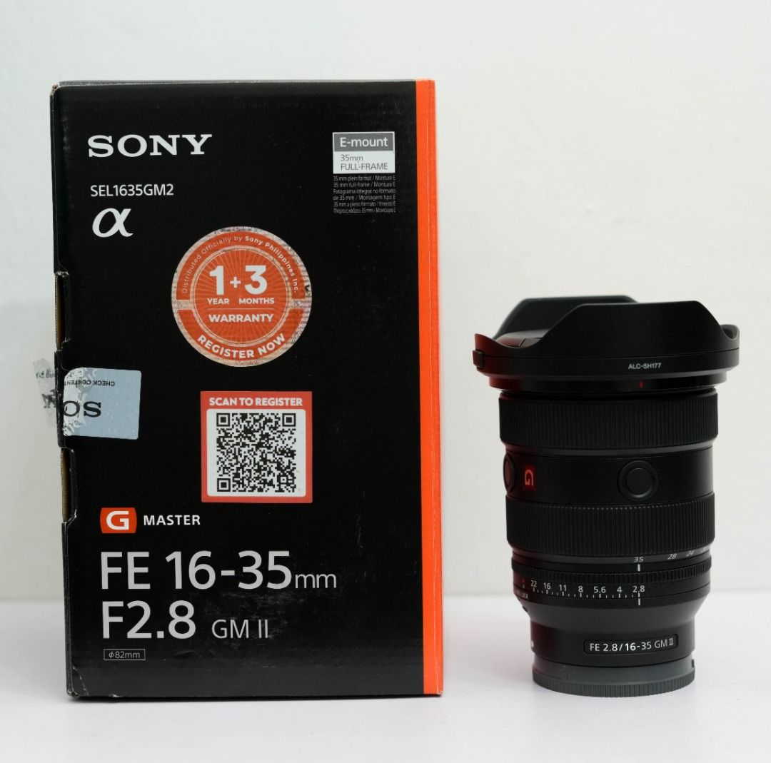 Sony 16-35mm f2.8 GMII (Category: Lens & Kits) located in Malabon City. Submitted by camcart (Listing ID 1467971643, Image 1). Description: ◈ Sony 16-35mm f2.8 GMII (Mark 2) Wide Lens for Sony Full Frame Camera ➠ Complete Inclusions: - Sony Front and Rear cap - Lens Hood - Sony Lens Pouch - Lens Box with Manuals ✅ Physical Condition: 9.5/10 (Mint Condition) ✅ Glass Condition : 10/10 (No Fungus or Dust) 💵 Price: 98,500 pesos only Date of Purchase