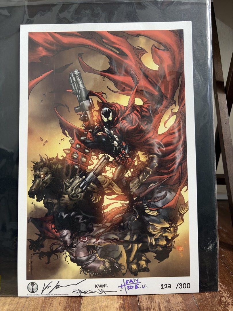 Spawn Signed and Numbered Limited Edition Print (Category: Comics & Manga) located in Bulacan. Submitted by lapd777 (Listing ID 1467859822, Image 1). Description: - Authentic hand-signed Spawn art print - Rare limited edition, numbered 223 out of 300 total copies - Includes multiple signatures alongside the numbering - Vibrant red, brown, and yellow color palette - Must-have collectible for Image Comics fans - Kept safe and secure in a protective