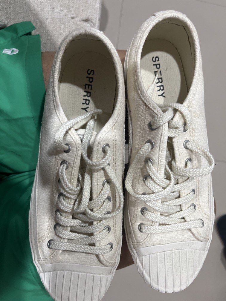 Sperry White Canvas Sneakers (Category: Sneakers & Footwear) located in Angeles City. Submitted by ronaldjose58645 (Listing ID 1467839617, Image 1). Description: White canvas sneakers from Sperry. Classic lace-up design with rubber cap toe and textured soles. Clean insoles with clear branding. Great casual daily shoes. Soles show very minimal wear..