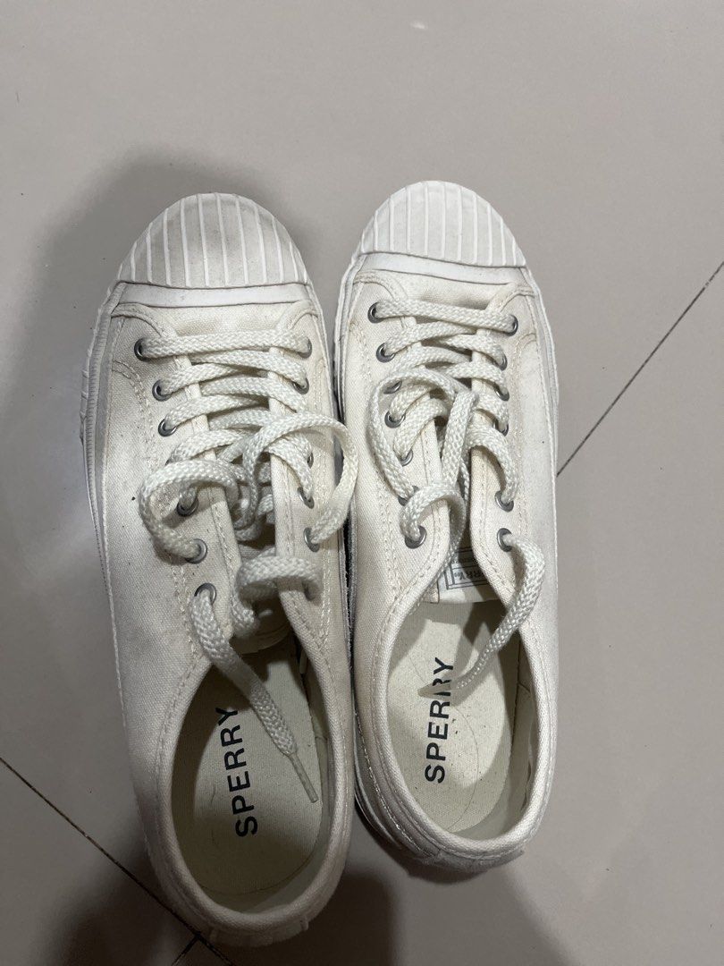 Sperry White Canvas Sneakers (Category: Sneakers & Footwear) located in Angeles City. Submitted by ronaldjose58645 (Listing ID 1467839617, Image 2). Description: White canvas sneakers from Sperry. Classic lace-up design with rubber cap toe and textured soles. Clean insoles with clear branding. Great casual daily shoes. Soles show very minimal wear..