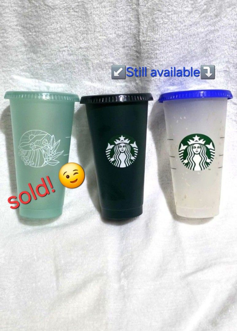 Starbucks Venti Reusable Cold Cups (Category: Water Bottles & Tumblers) located in Calamba. Submitted by decantanddeclutter (Listing ID 1403791329, Image 2). Description: Starbucks Venti (24 oz / 709 ml) Cold Cups *straws NOT included (Left to Right) 1️⃣Starbucks Earth Day Venti Cold Cup - 350php - SOLD! 😊 2️⃣Starbucks Emerald Green Venti Cold Cup - 350php 3️⃣Starbucks Color Changing Confetti Venti Cold Cup - 500php *New and Unused.