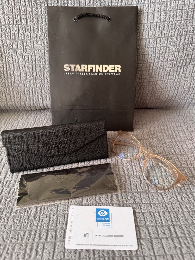 Starfinder Eyeglasses (Category: Sunglasses & Eyewear) located in Mandaluyong City. Submitted by axos723 (Listing ID 1468029475, Image 1). Description: ➡️Please read item description carefully below (click read more 👇) ➡️Personal Preloved ➡️Item is AVAILABLE ➡️1-Day Reservation only ➡️First to pay gets the item ➡️For SURE BUYERS only please. -Price: P1000+ SF -Brand: Starfinder -Left lens no grade, Right lens +0.5 -Color: Pinkish Light Brown (Co