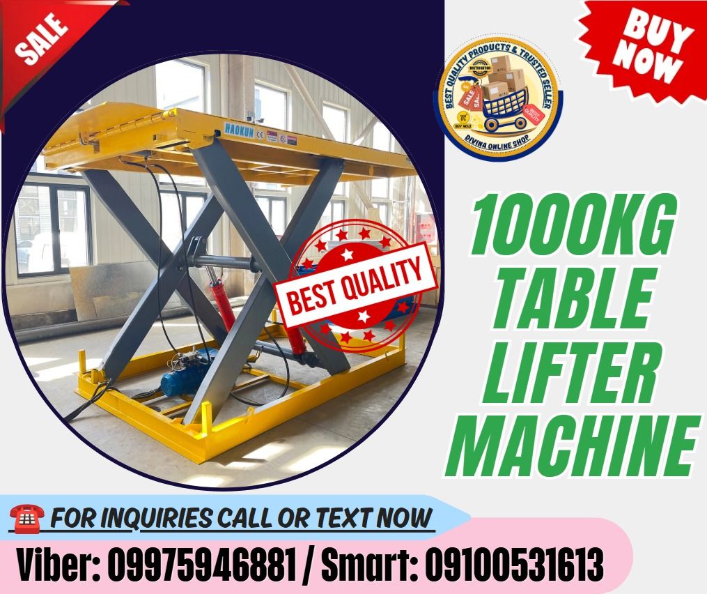 Stationary Hydraulic Scissor Lifting Table Custom Platform (Category: Everything Else Others) located in Las Pinas. Submitted by livedragon_b3d3a7 (Listing ID 1467906027, Image 1). Description: 📌 1000kg Table Lifter Machine Price: 266,260 Specification: Height: 1300mm Platform: 2000x1700 mm Capacity: 1000kg #tablelifter #HydraulicLifter #scissorlifter #forsale #salesalesale #BrandNew #buynow #bestseller #legitseller #LEGITONLINESELLER #legitAndT