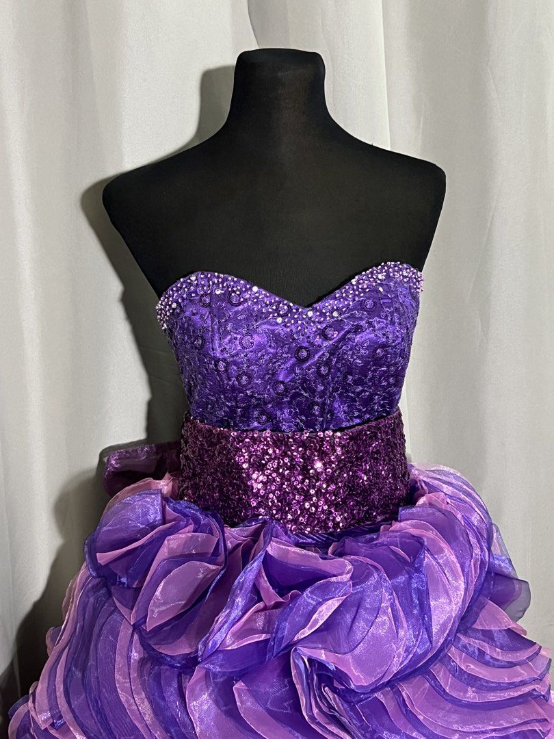 Strapless purple ball gown (Category: Evening dresses & gowns) located in Las Pinas. Submitted by jilanah (Listing ID 1468035164, Image 3). Description: Sweetheart neckline Sequined and beaded bodice Removable waistline band Removable ruffle skirt Used once only .