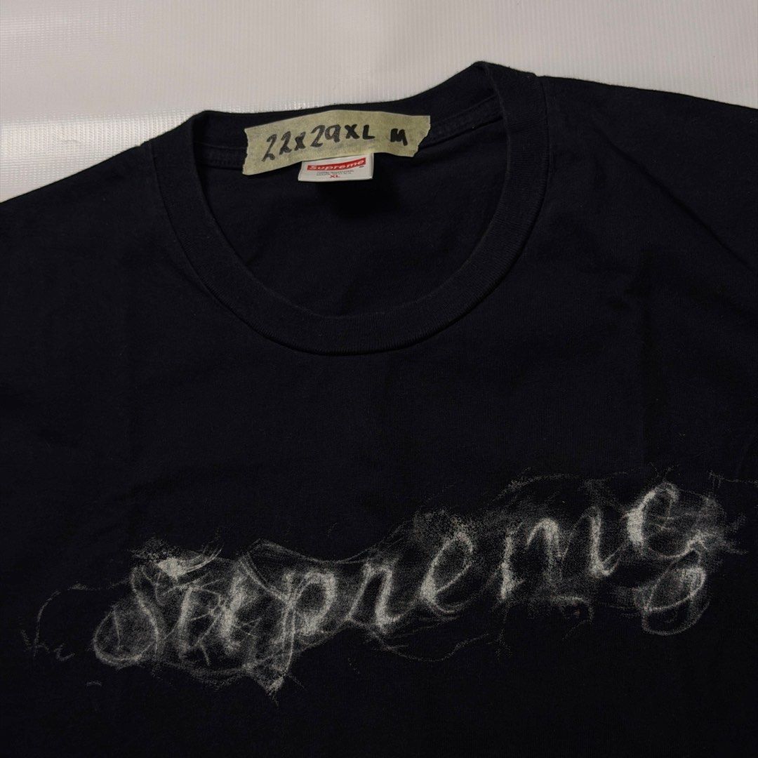 Supreme Black T-Shirt with Script Logo Size XL (Category: Tshirts & Polo Shirts ) located in Gapan. Submitted by rasthriftshop17 (Listing ID 1468007273, Image 2). Description: SUPREME Size on tag: XL Dimes: 22 x 29 ₱750 + sf Condition: Excellent Color rate: 9/10 Issue: None.