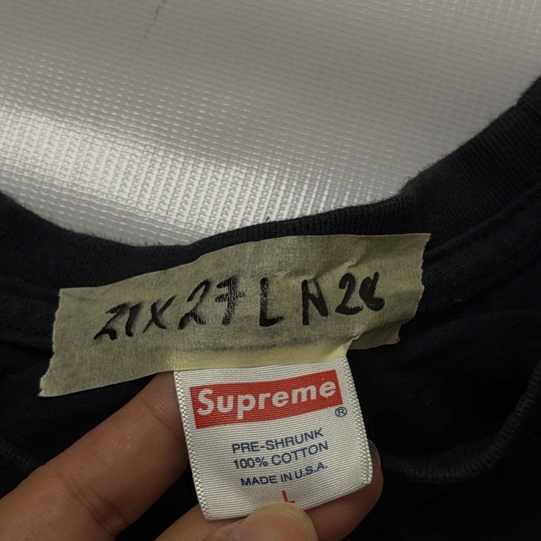 Supreme Established 1994 Black T-Shirt (Category: Tshirts & Polo Shirts ) located in Gapan. Submitted by rasthriftshop17 (Listing ID 1468007277, Image 3). Description: SUPREME Size on tag: L Dimes: 21 x 27 ₱750 + sf Condition: Excellent Color rate: 9/10 Issue: None.