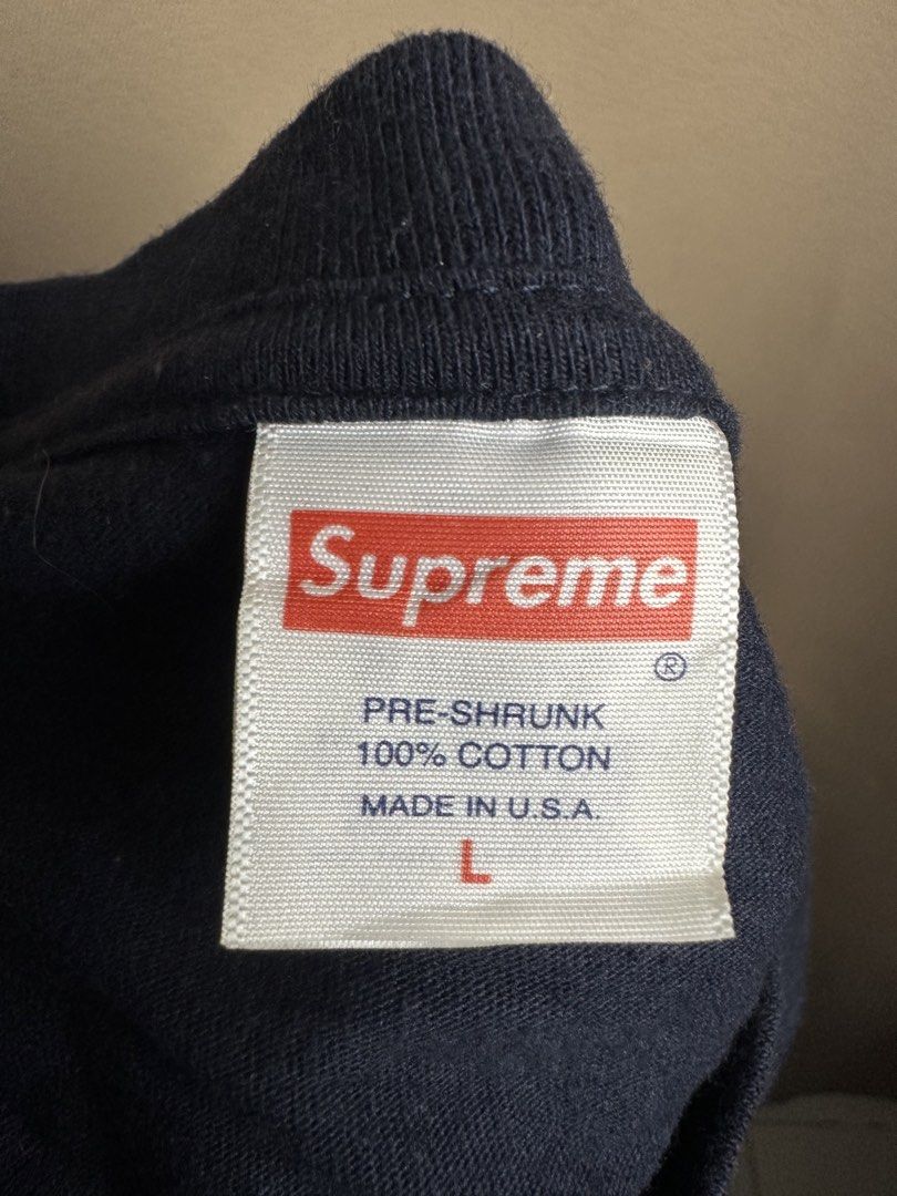 Supreme Kiss Tee (Category: Tshirts & Polo Shirts ) located in Marikina City. Submitted by swiftsian (Listing ID 1467930924, Image 3). Description: Authentic Supreme Kiss Tee (Navy Blue) - Size: Large (23.5x30) - Issue: On print - Manage your expectations. Some issues may not be seen or indicated. - Color may vary due to lighting Shipping: Lalamove/J&T .