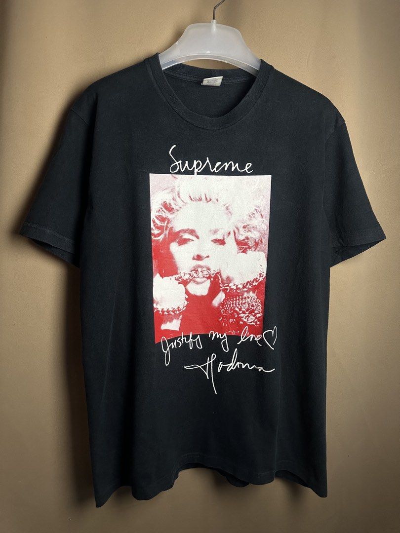 Supreme Madona Tee (Category: Tshirts & Polo Shirts ) located in Marikina City. Submitted by swiftsian (Listing ID 1467931457, Image 1). Description: Authentic Supreme x Madona Tee (Black) - Size: Medium (20.5x28) - Issue: Hairlines (Text only) - Manage your expectations. Some issues may not be seen or indicated. - Color may vary due to lighting Shipping: Lalamove/J&T .