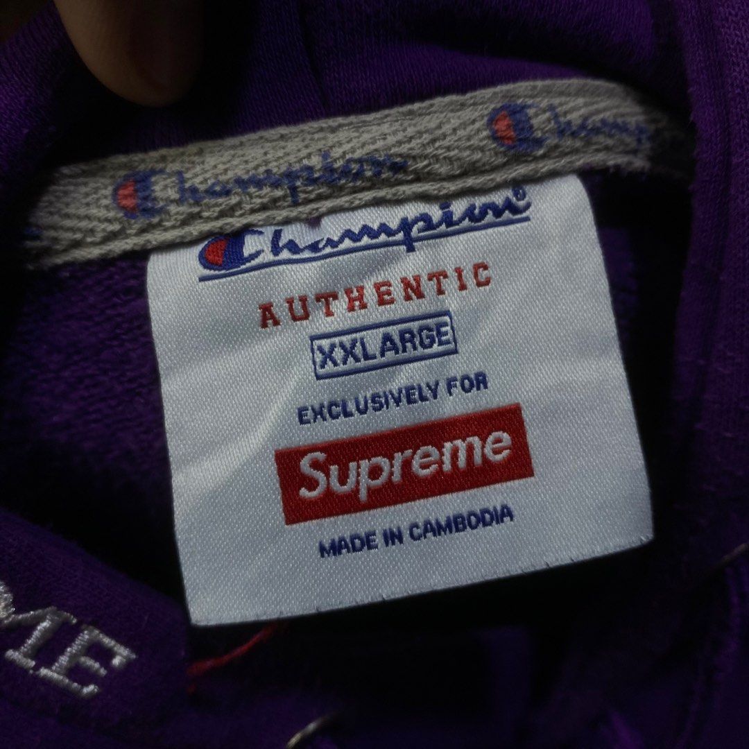 SUPREME x CHAMPION (Category: Coats, Jackets and Outerwear) located in Manila. Submitted by aym_fortunate (Listing ID 1468037990, Image 3). Description: EXCELLENT CONDITION. DIMES. WIDTH : 23.5 LENGTH : 28 SIZE : LARGE TO XL ISSUE : NONE EMBROID SUPREME SCRIPT ON HOOD. BIG LOGO. NEGOTIABLE FOR SURE BUYER..